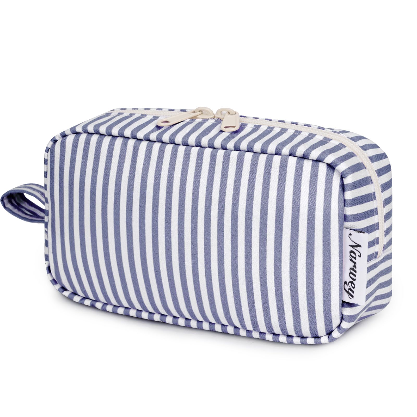 Large Makeup Bag Travel Toiletry Wash Bag Cosmetic Organizer Make Up Bags for Women (Greyish Blue Stripe, Large) — view 12