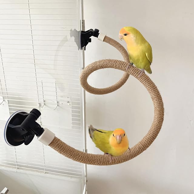 Foto 2 de 5 de Percha de Cuerda para pájaros de 39 Pulgadas, Percha de cáñamo Flexible para Loros con Ventosa