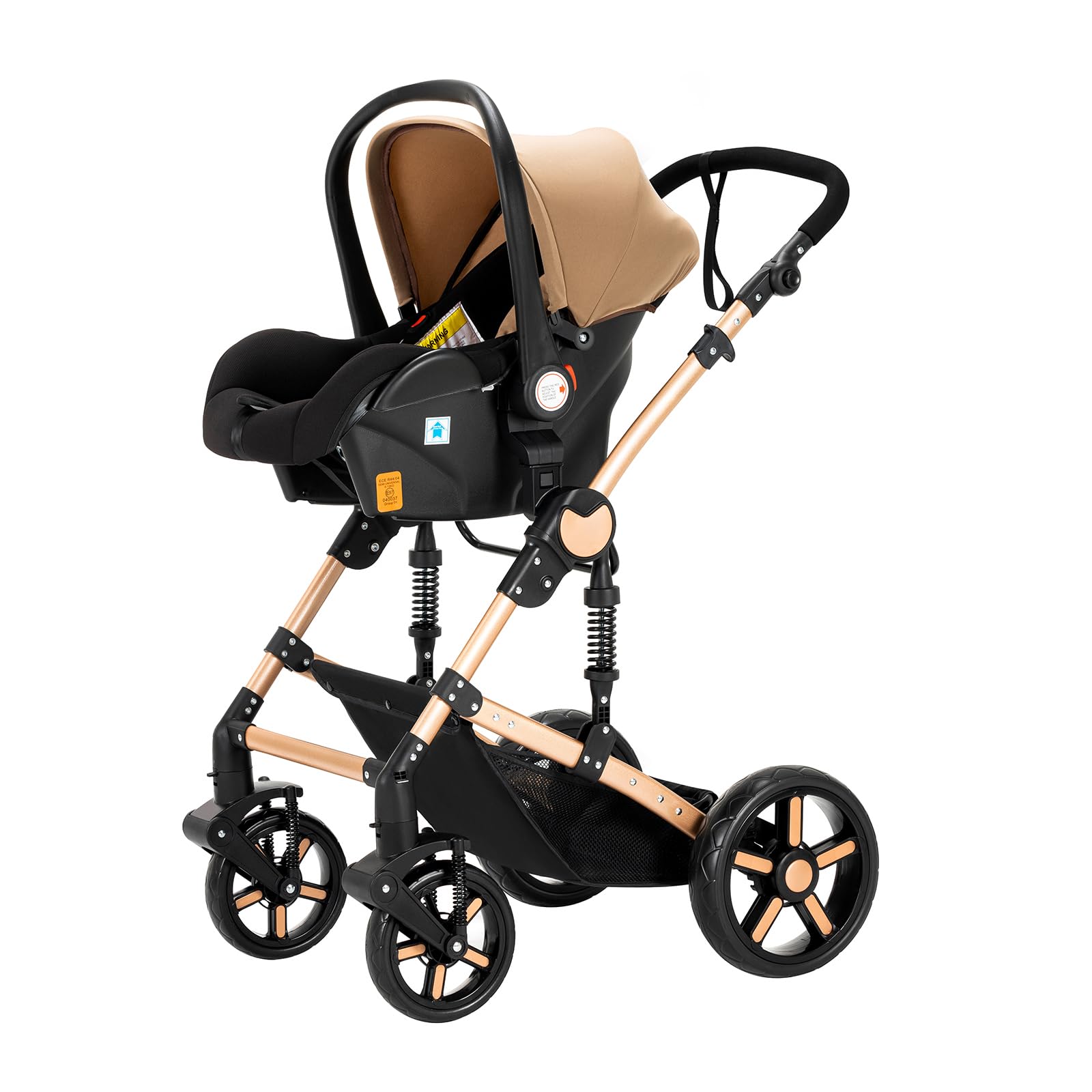 MoLi 3 en 1 Poussette Combinée Poussette Citadine Landau Poussette Canne Poussette Système de Voyage pour Bébé Poussette Paysage Haute pour Bébé Inclinable Pliable Poussette Standard (588 Khaki New)