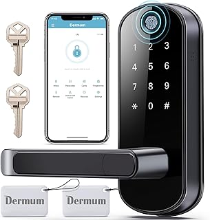 Dermum Smart Lock - Digital Electronic Door Lock - Keypad Fingerprint Door Lock with Handle - Code Passcode Keyless Entry Door Lock - Door Handle - Door Knob - Door Lever - Deadbolt Lock Alternative
