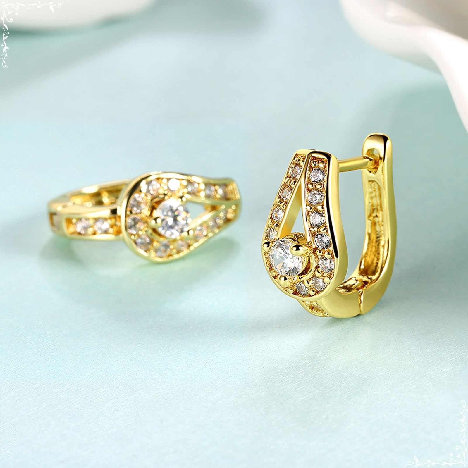 KnSam Pendientes de oro amarillo de 18 quilates para mujer, pendientes de aro "U" con diamante creado en laboratorio, Au 750 pendientes para mujer pequeños, oro