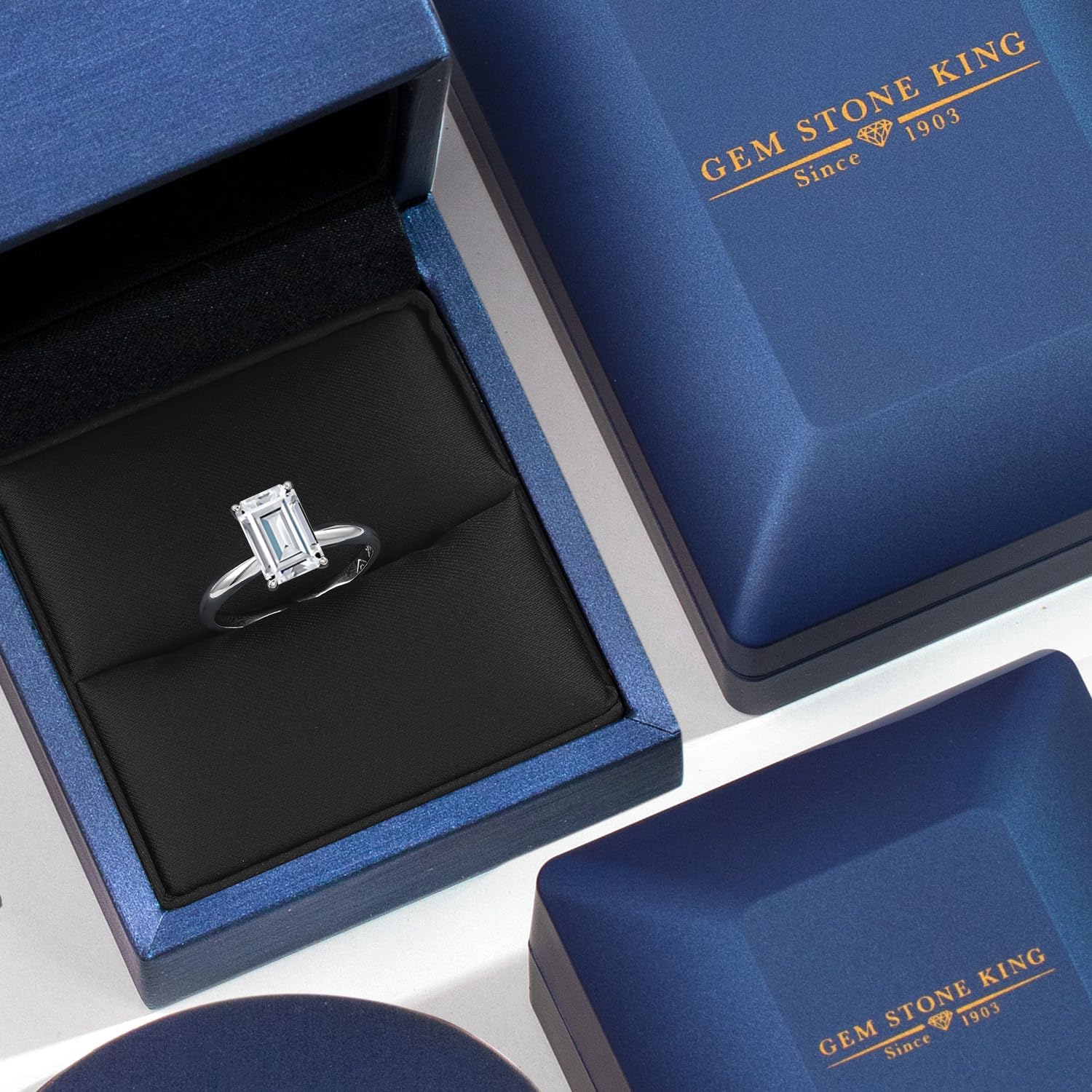 Gem Stone King 14K White Gold 10X8MM Emerald Cut Gemstone Birthstone Solitaire Engagement Ring | Wedding Engagement Anniversary Promise Gold Ring For Women | Available In Size 5, 6, 7, 8, 9 - Image 5