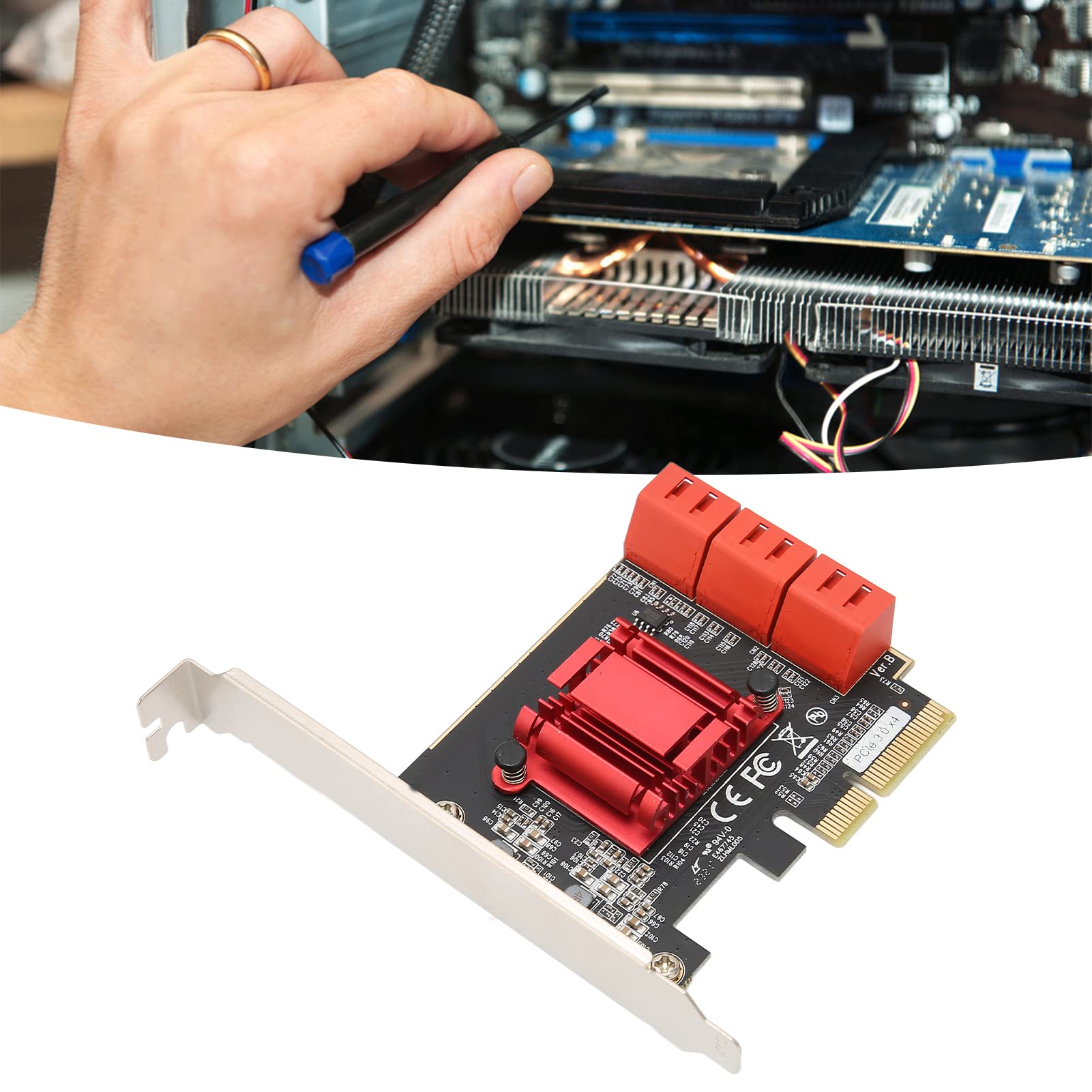 Prise de Carte D'extension PCIE Vers SATA 3.0, 6 Ports SATA 3.0, Pas de Prise D'alimentation dans La Puce ASM, Plus La Conception du Capuchon de Protection Convient Au Disque Dur SATA de 2,5 Pouces