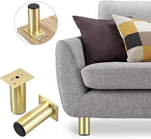 Miniatura 5 de Sumnacon 4 patas de muebles de aleación de aluminio, patas redondas ajustables para sofá, patas de gabinete de muebles, patas de 4 pulgadas para