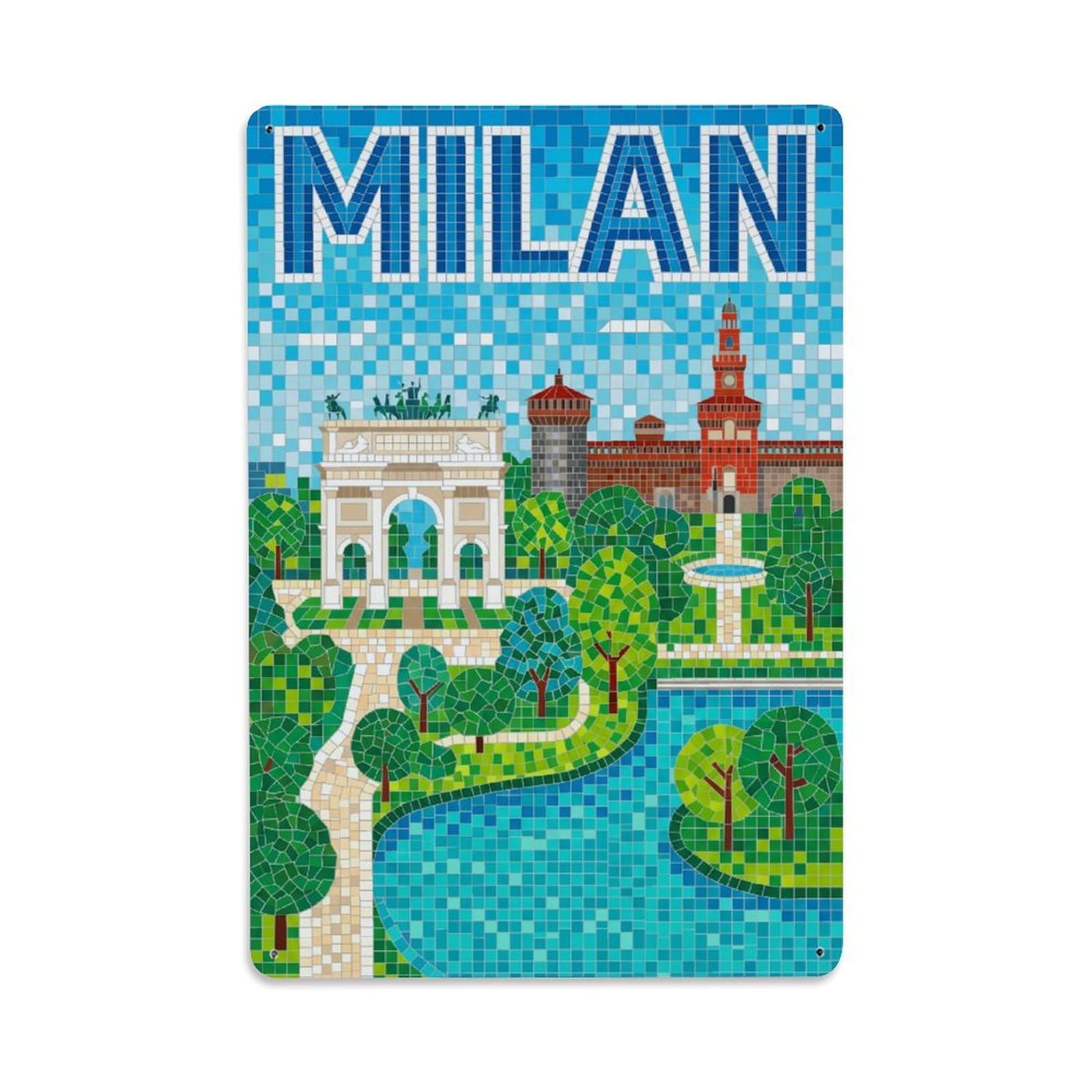 Olhnbad Style Milan Italy Cityscape Vintage City Travel Metal Tin Sign