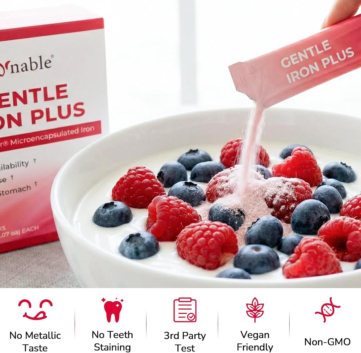Iron Supplement for Women: Oral Dissolvable Iron Powder, Gentle Iron Plus with 27mg Lipofer®, Slow Release Iron with Vitamin C, Folic Acid, Beetroot Extract & B-Complex, Vegan, 20 Sticks