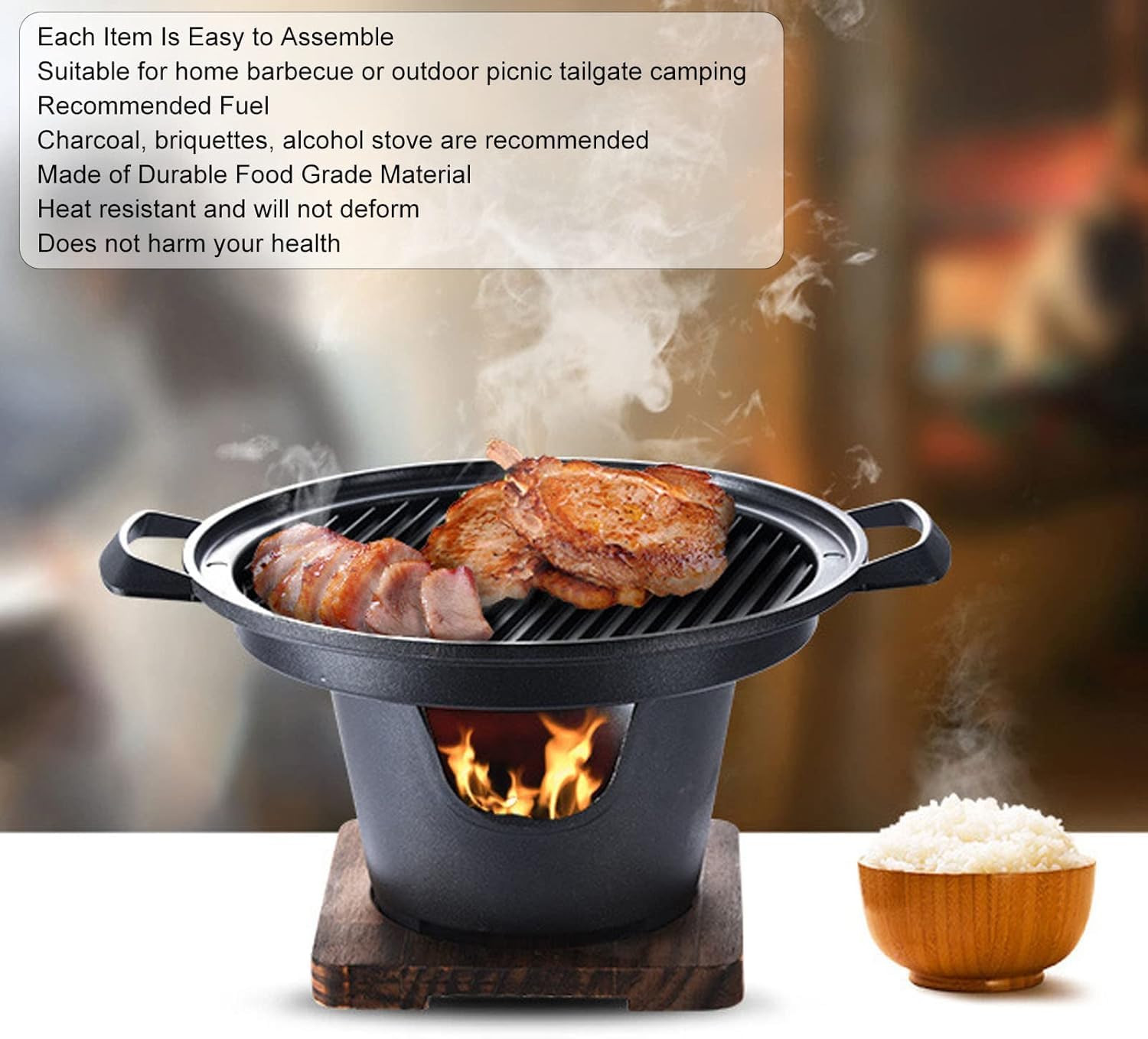 Przenośny grill na węgiel drzewny, nieprzywierający mini grill Hibachi, japoński grill stołowy do gotowania na świeżym powietrzu i biwakowania, idealny na pikniki i Yakiniku
