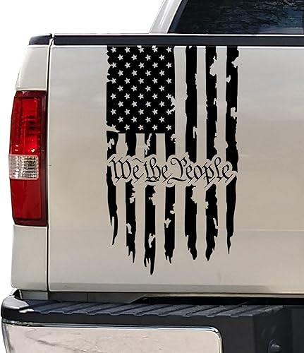 Greenyef Graphics We The People Distressed - Calcomanía de vinilo con bandera de Estados Unidos para puerta trasera de camión, preámbulo de la