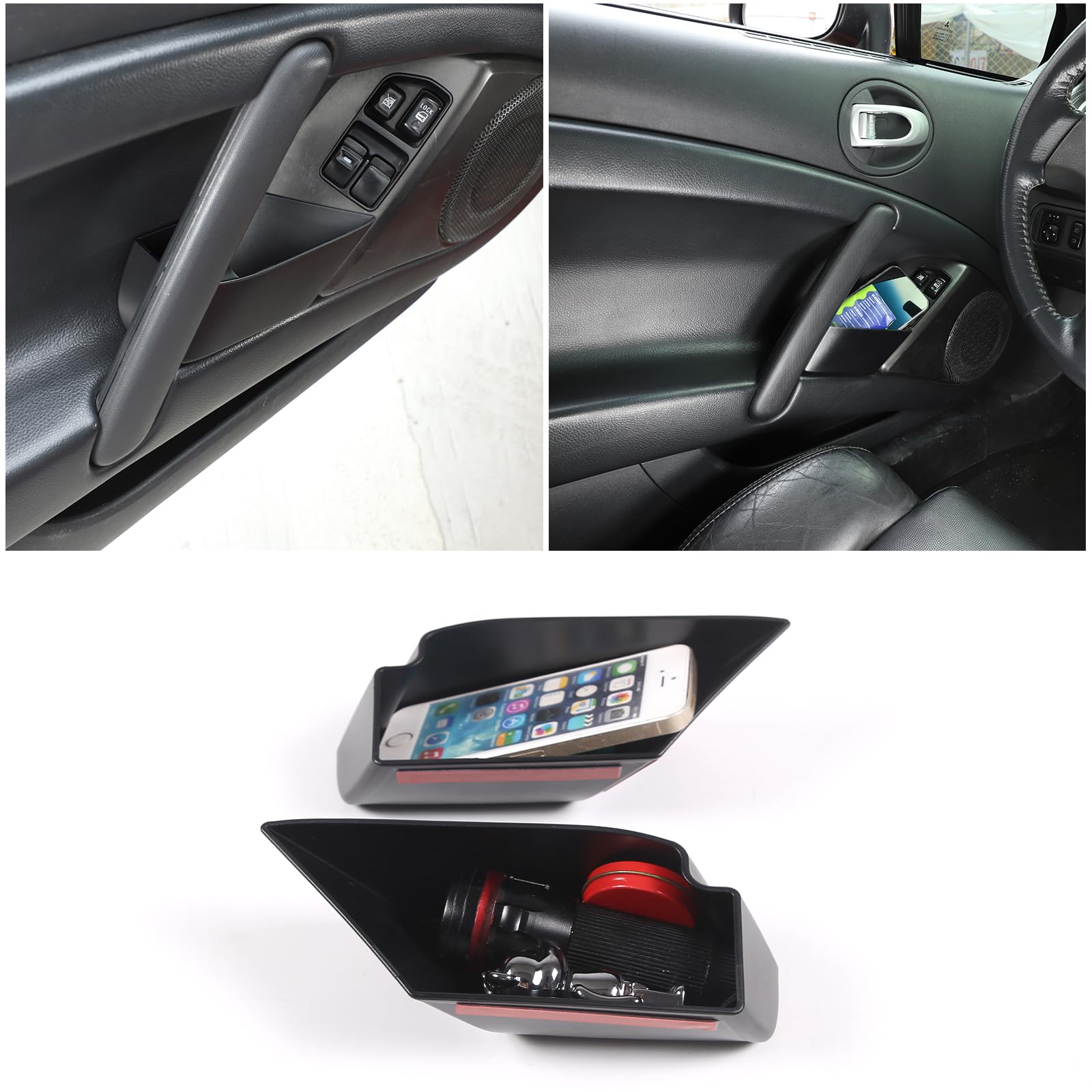 Sekhyna Car Side Door Storage Box Compatible with Mitsubishi Eclipse 2006-2011 ABS 2PCS,Window Lift Switch Panel Rear Organizer,Door Insert Storage Box Tray Accessories (Black)