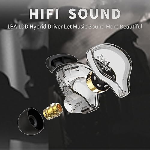 Miniatura 8 de H HIFIHEAR Monitores intrauditivos CCZ Melody 1BA 1DD Auriculares profesionales con cable con aislamiento de ruido, auriculares estéreo de alta