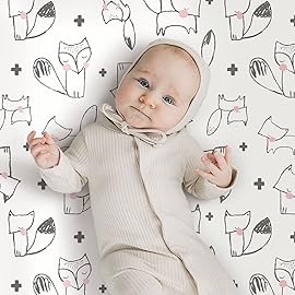 GRSSDER Stretchy Ultra Soft Jersey Knit Pack n Play Sheets Set 2 Pack, Portable/Mini Cribs Playard Sheets, Cute Foxes and Rabbits for Baby Girls and Boys