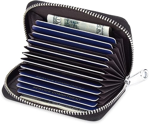 Miniatura 2 de BISON DENIM Funda para tarjetas, cartera de piel con bolsillo y bloqueo RFID, organizador de tarjetas de crédito, con cremallera, para mujeres y