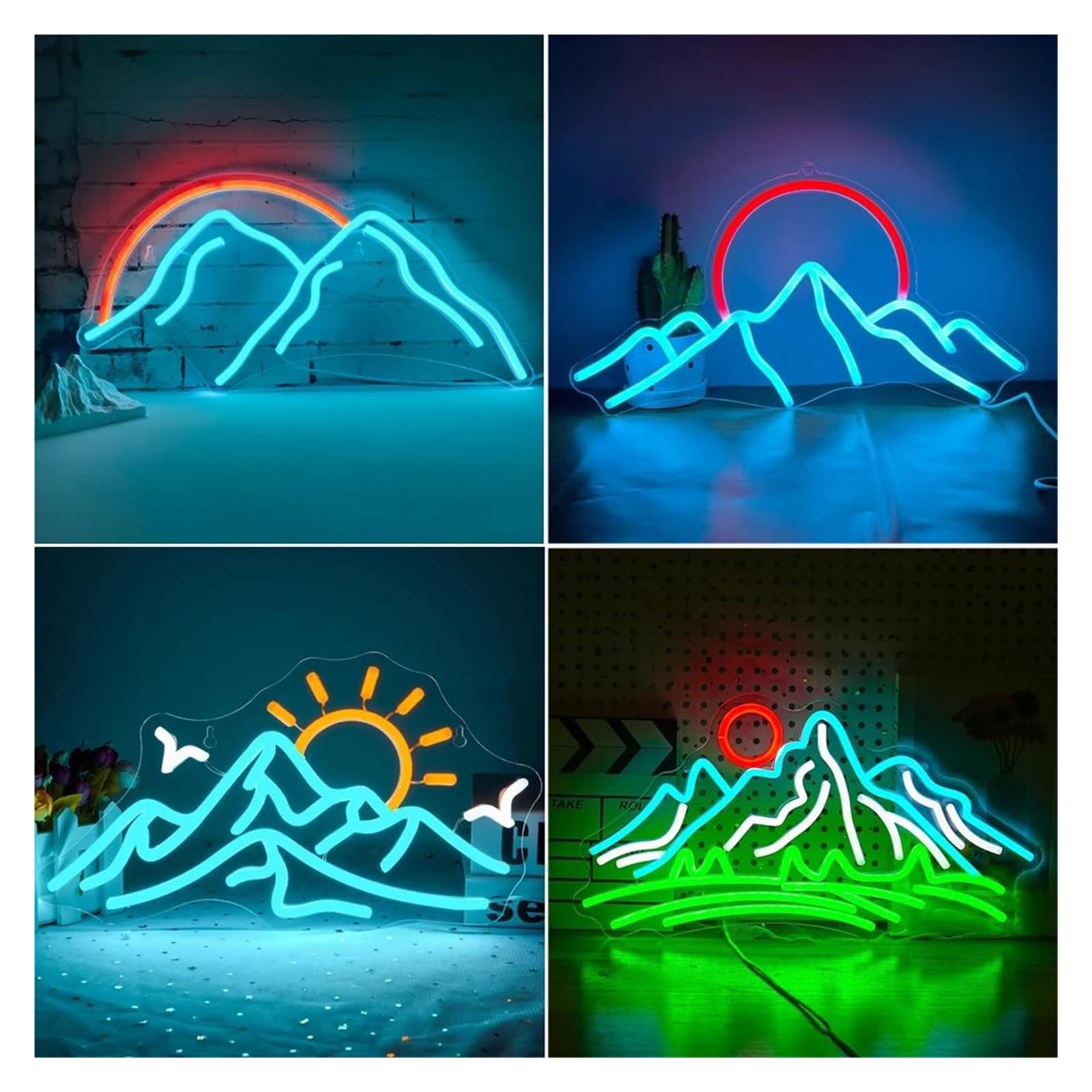 Luz de Diseño de Digital Amanecer Y Atardecer, Neón, Montaña Para Decoración De Pared, Decoración De Habitación, Regulable Para Fiesta En Casa(42X20cm)