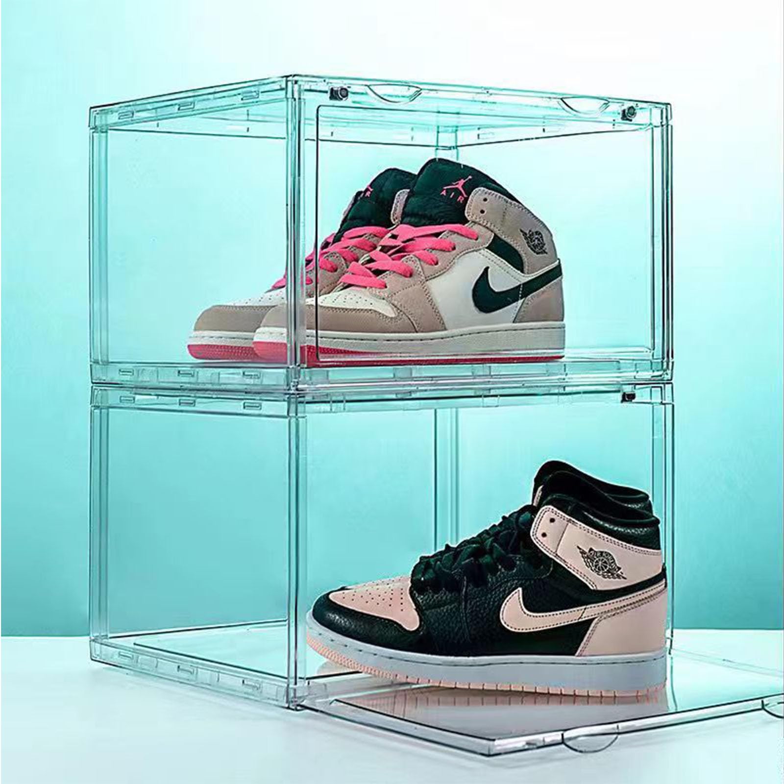 MECC Caja de zapatos transparente, armario de zapatos acrílicos apilable, con puerta magnética, 14.4x10.6x8inch / 36x27x20cm(Clear Front Door 6 Pack#)
