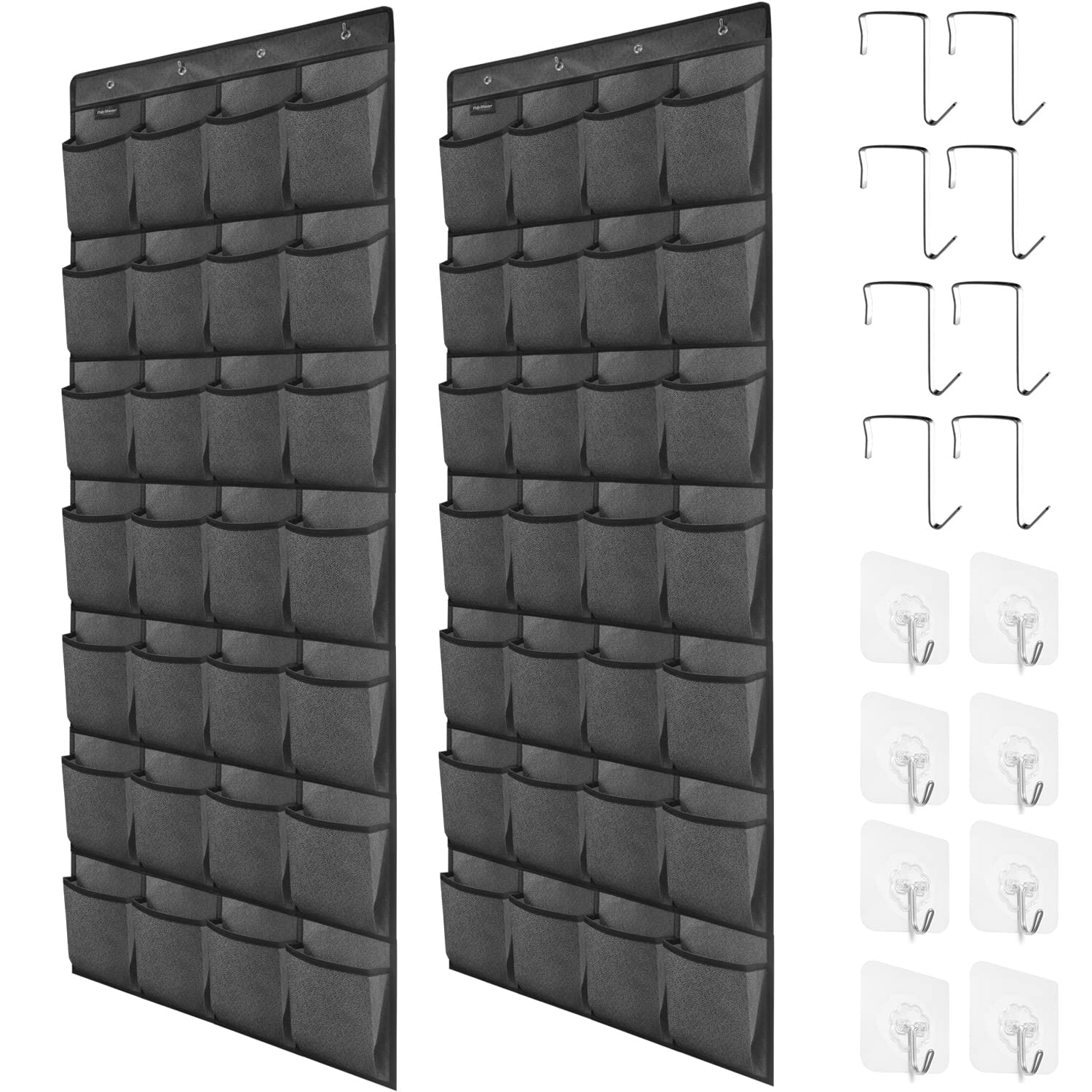 2 Pack 28 Large Pockets Hanging Shoe Organizer Over The Door Shoe Rack for Closet Door Storage Shoe Holder Hanger.8Hooks.Imitation linen Gray