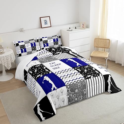 Miniatura 4 de Eat Sleep - Juego de edredón de golf para hija y niños, mejor decorativo para edredón, relleno de edredón geométrico a cuadros, juegos deportivos,