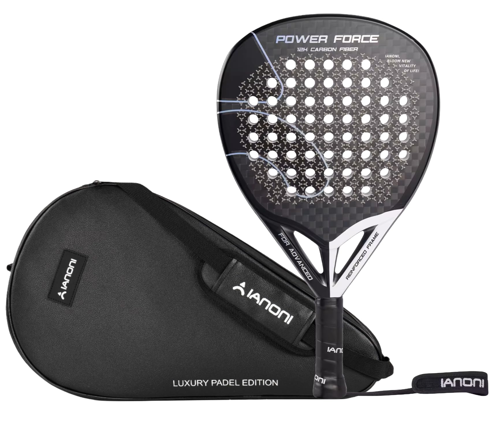 ianoni Racchetta da padel in fibra di carbonio 12K con superficie 3D con schiuma EVA Memory Flex Core-Power Force