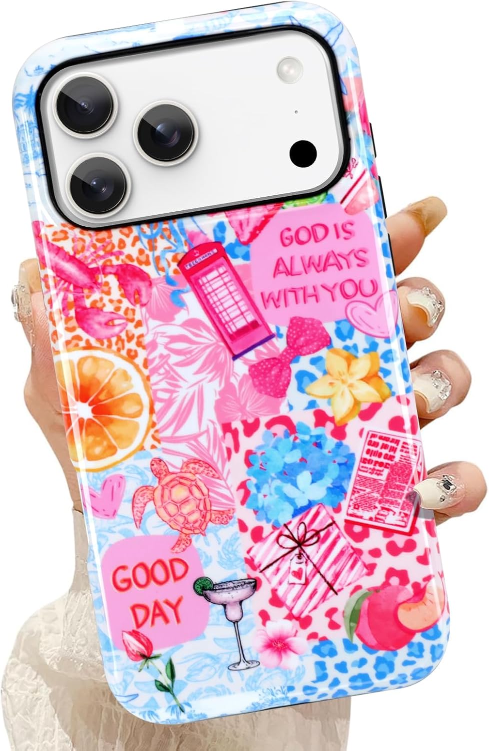 KANGHAR Case for iPhone 17 Pro Max Compatible with Magsafe Summer Collage Coastal Scratch Resistant Hybrid 2-Layer Hard Protective Phone Cover for Girl Women Boy Men 6.9 Inch Pink