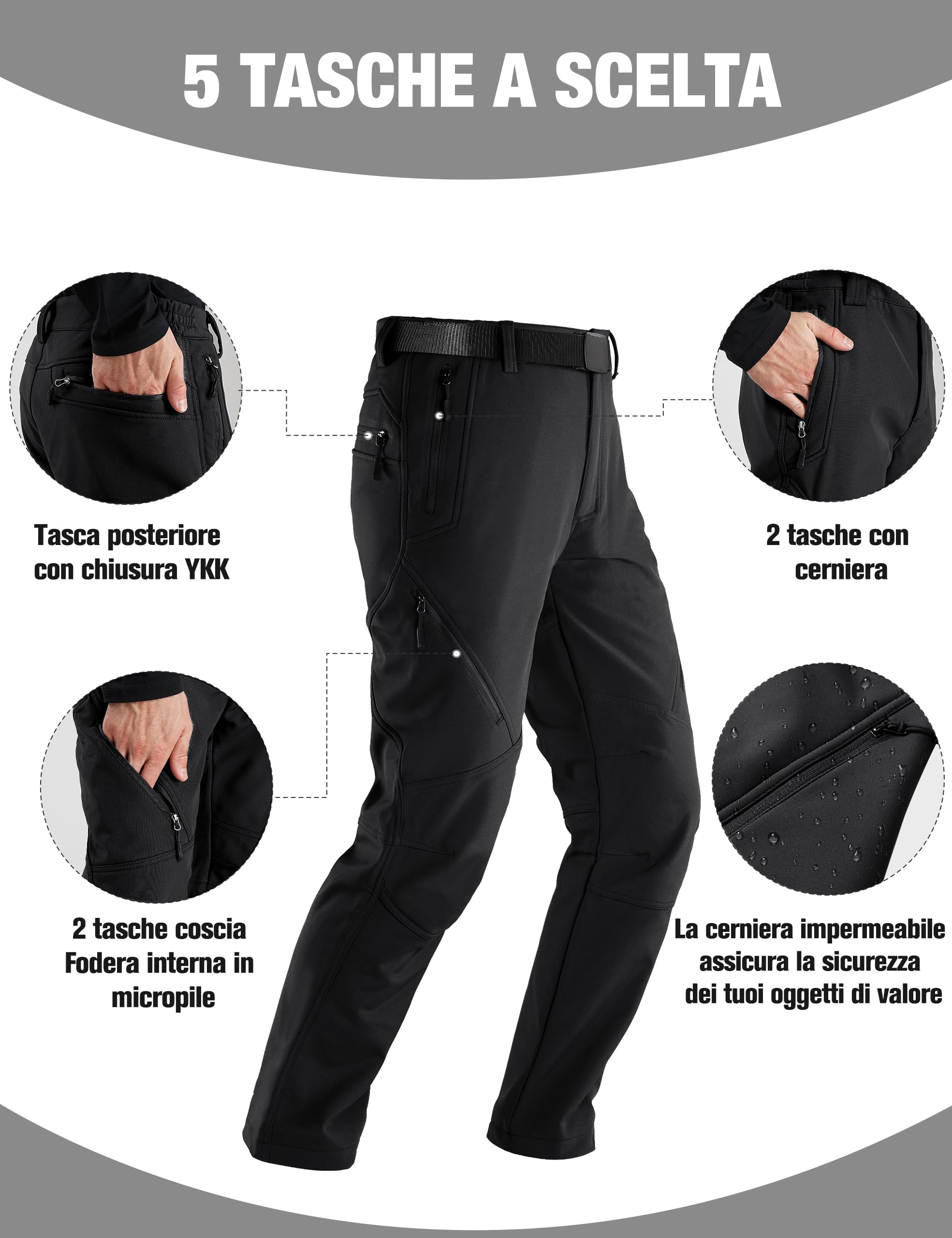 FREE SOLDIER Pantaloni da Lavoro da Uomo per attività All'aperto Pantaloni Softshell Sci Termici Impermeabile Pantaloni Trekking Invernali Pantaloni da Caccia