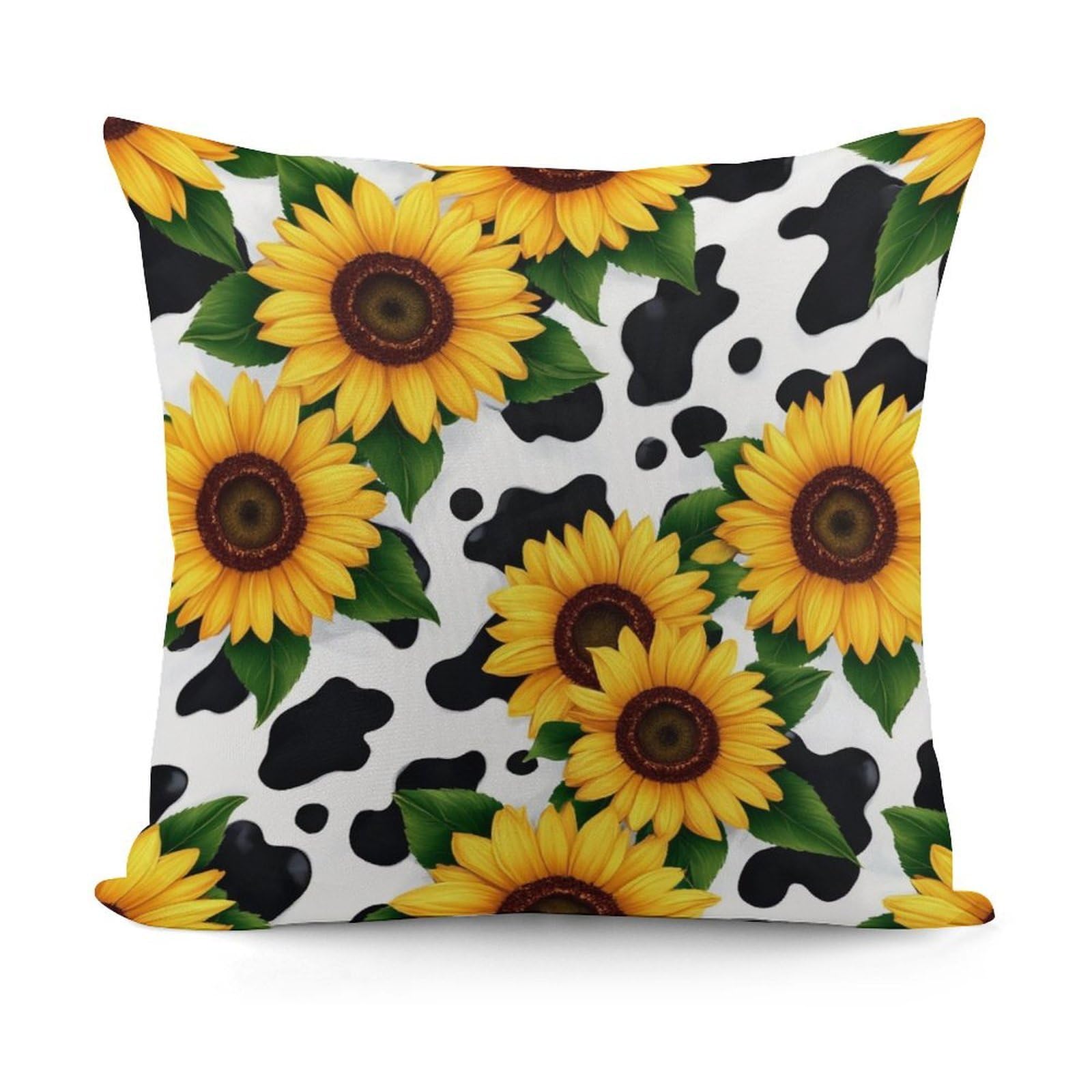 Smazdfxx Picture(641) Fashion Softffy Pattern Decorative 80S Vintage Sunflower Cow Print Pillow Covers For Sofa, Couch, Living Room