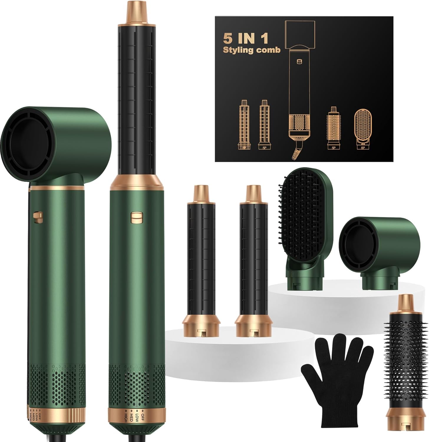 OKWRAP Air Styler Asciugacapelli 5 in 1, Hair Styler 5 in 1 con Asciugacapelli, Spazzola Phon, Spazzola ad Aria Calda, Arricciacapelli Automatico, Piastra per Capelli Lisci, Boccoli e Voluminosi