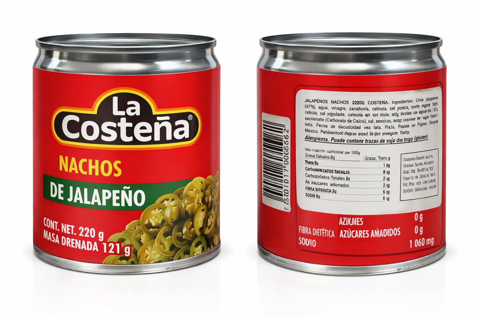 JALAPEÑOS - LA COSTEÑA - NACHOS DE JALAPEÑO - CHILE JALAPEÑOS - PACK DE 2-220 GRAMOS