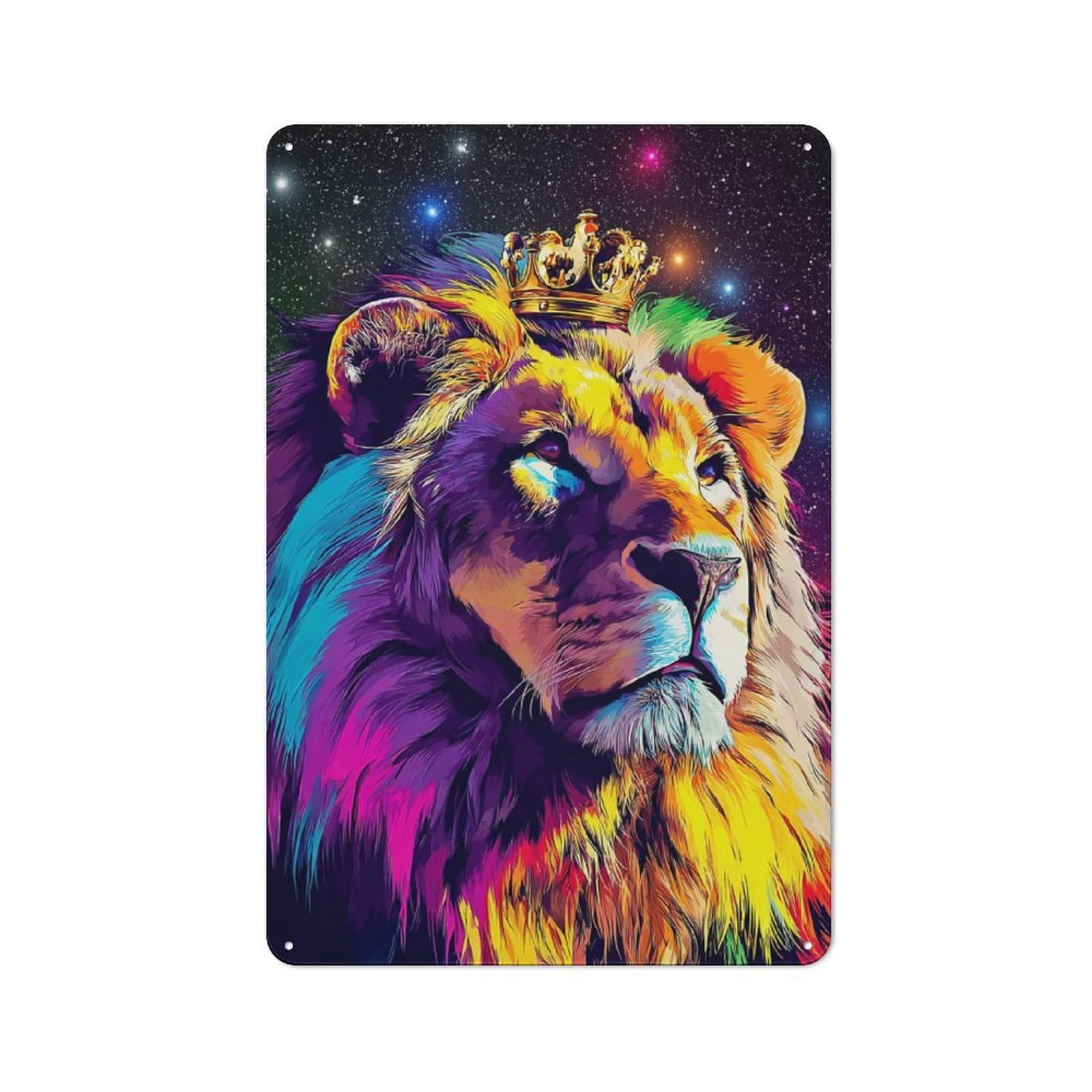 Rainbow Lion Majesty Rustic Tin Sign 30x20cm, Vintage Porch Wall Decor for Conservatory, Home Bar Or Utility Room