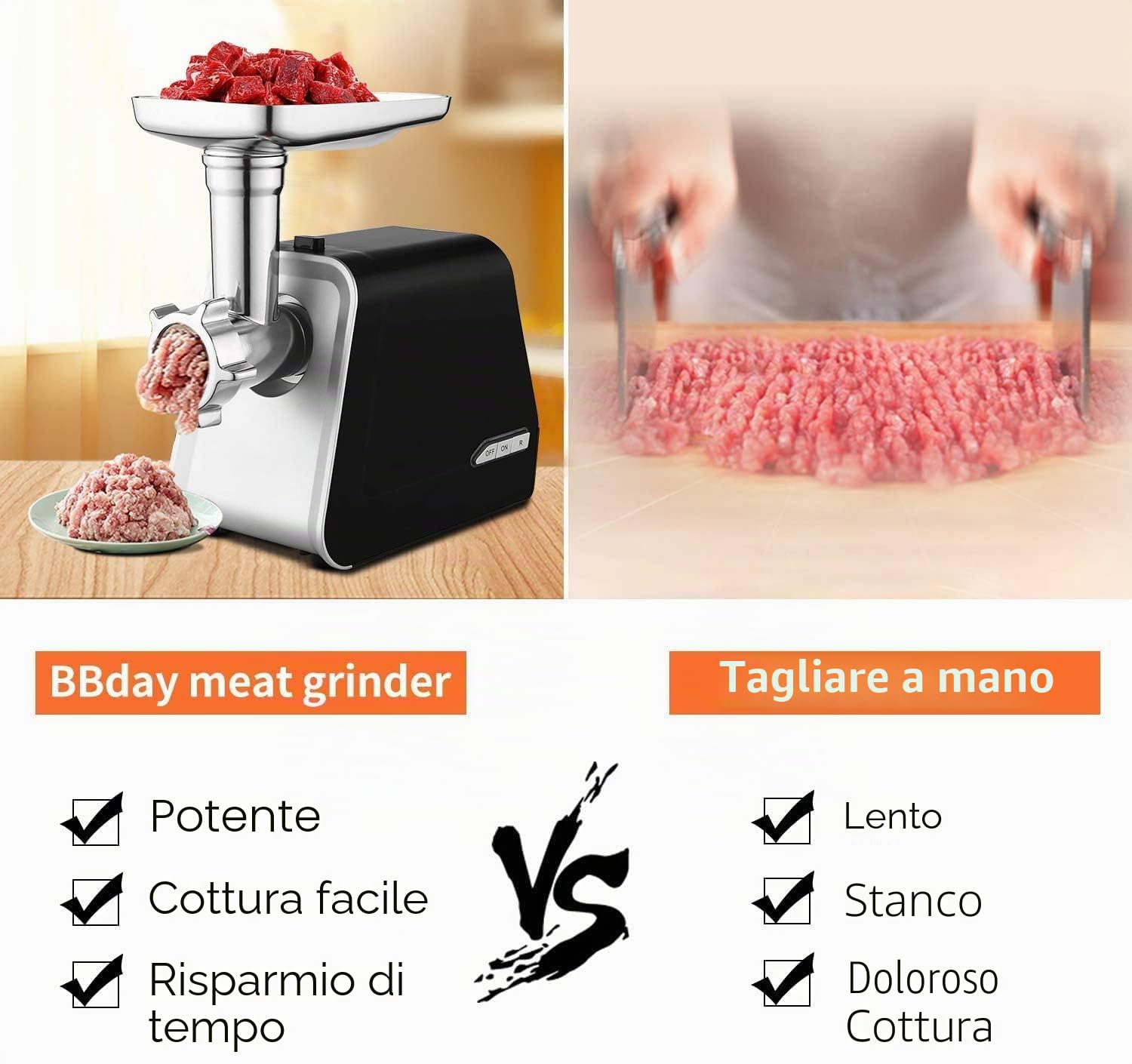COOCHEER Tritacarne Elettrico 2000W Professionale, 3-IN-1 Tritacarne con 3 piastre di macinazione, Attacco per Salsiccia e Kubbe, Robot da Cucina per Carne, Salsiccia, Kebbe
