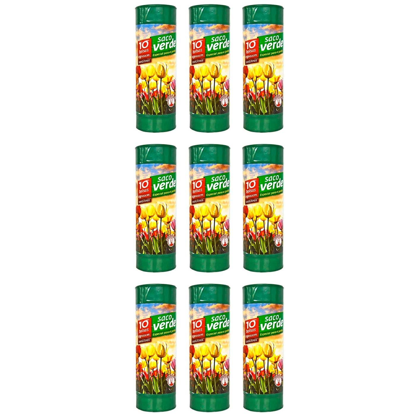 Acan Tradineur - 9 Rollos de 10 Bolsas de Basura, plástico, 3 Capas, Resistentes y antigoteo, autocierre, reciclables, Sacos Especial jardín (Verde - 120 litros - 85 x 102 cm - Total 90 uds)