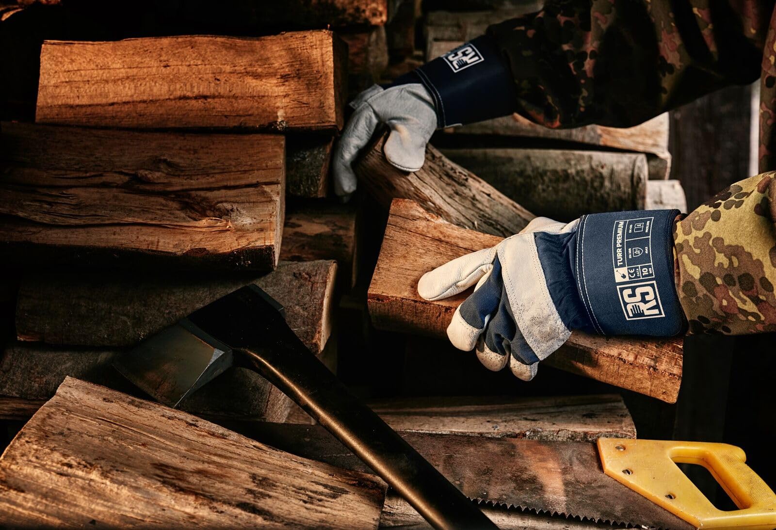 RS TURR Premium rękawice montażowe wykonane z elastycznej skóry bydlęcej/rozmiar 9, 12 par/biały granatowy/rękawice robocze skóra/skórzane rękawice ochronne