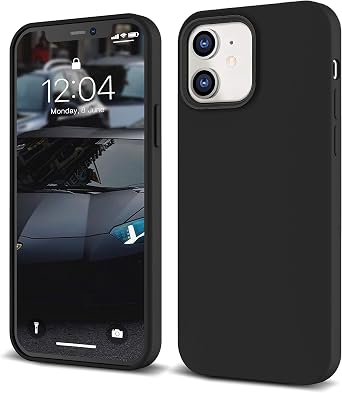 IceSword iPhone 12 Mini Case Black, Thin Liquid Silicone Case, Matte Pure Black, Soft Silk Microfiber Cloth, Gel Rubber Full Body, Cool Protective Shockproof, 5.4" 12 Mini - Black