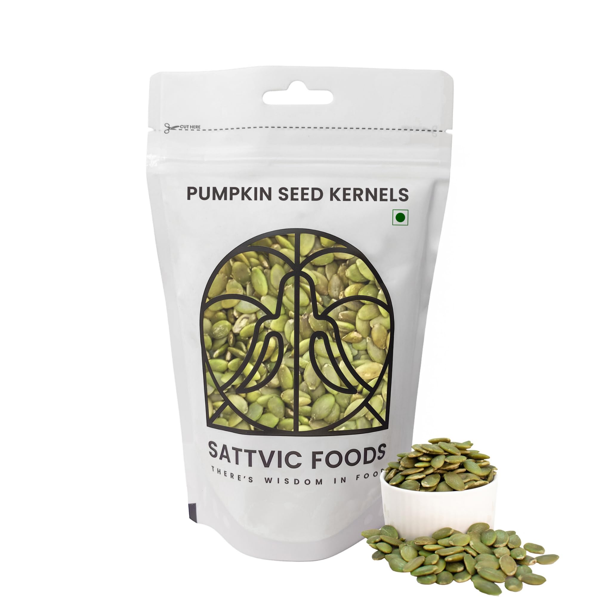 Sattvic Foods Green Pumpkin Seeds (250 g) | Premium Grade, Raw, Ozonated & Dehydrated Kaddu ke Beej | Rich in Fibre, Antioxidants, Nutrients | Immunity Boosting Superfood | Snack, Salads, Nut Butter