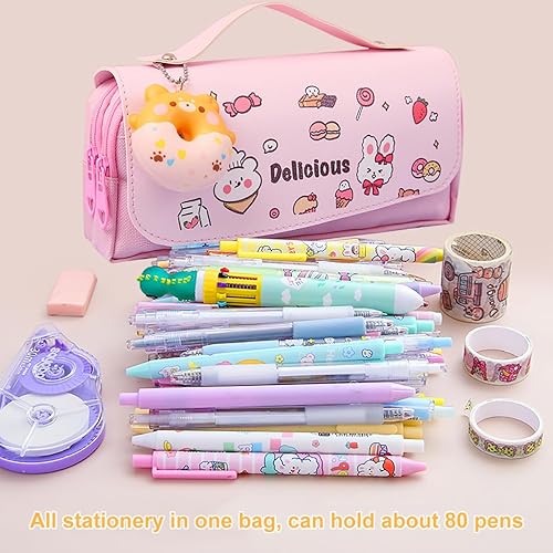 Miniatura 4 de MCWTH Estuche para lápices para niñas, de gran capacidad, con compartimentos, organizador escolar, estuche para bolígrafos (rosado)