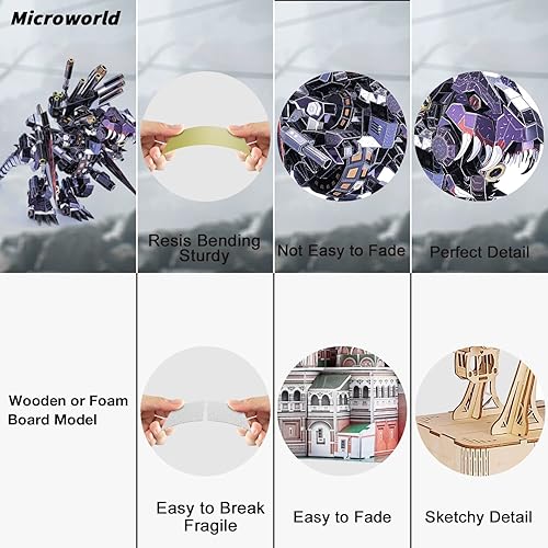 Miniatura 5 de Microworld Kits de modelos de metal 3D, rompecabezas mecánico de tiranosaurio Rex Challenge Kit de construcción de modelos, rompecabezas de corte