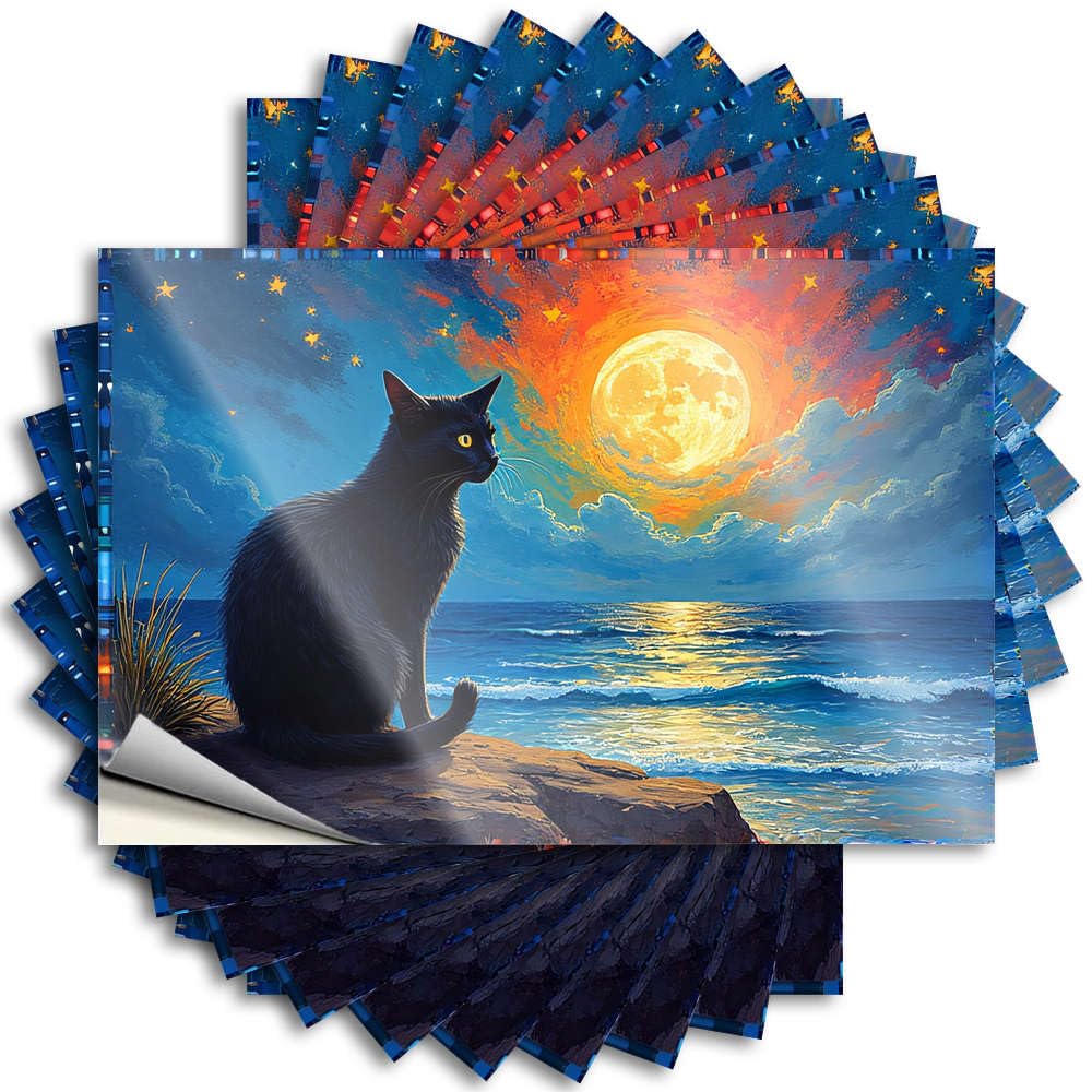 Stickers Heavy Stuff for Teens Bottle A Black Cat Sits On A Rocky Shore - No Residue Decals for Western(6X9CM)
