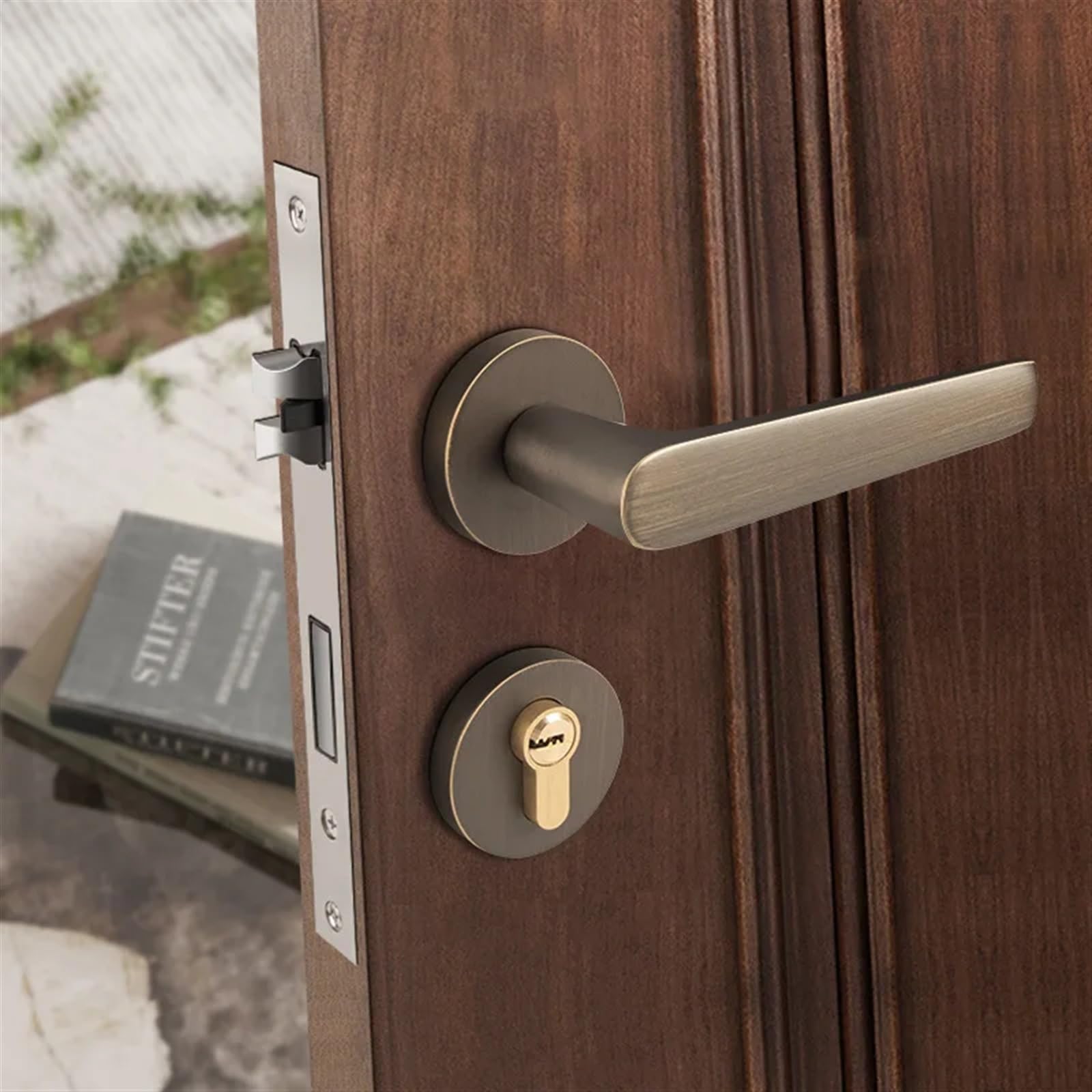 Cerradura de puerta dividida de cobre, silenciosa, con manija for puerta de habitación, cilindro de llave de cobre, cerraduras for dormitorio, hogar, 1 unidad de 45 mm(B-72MM)