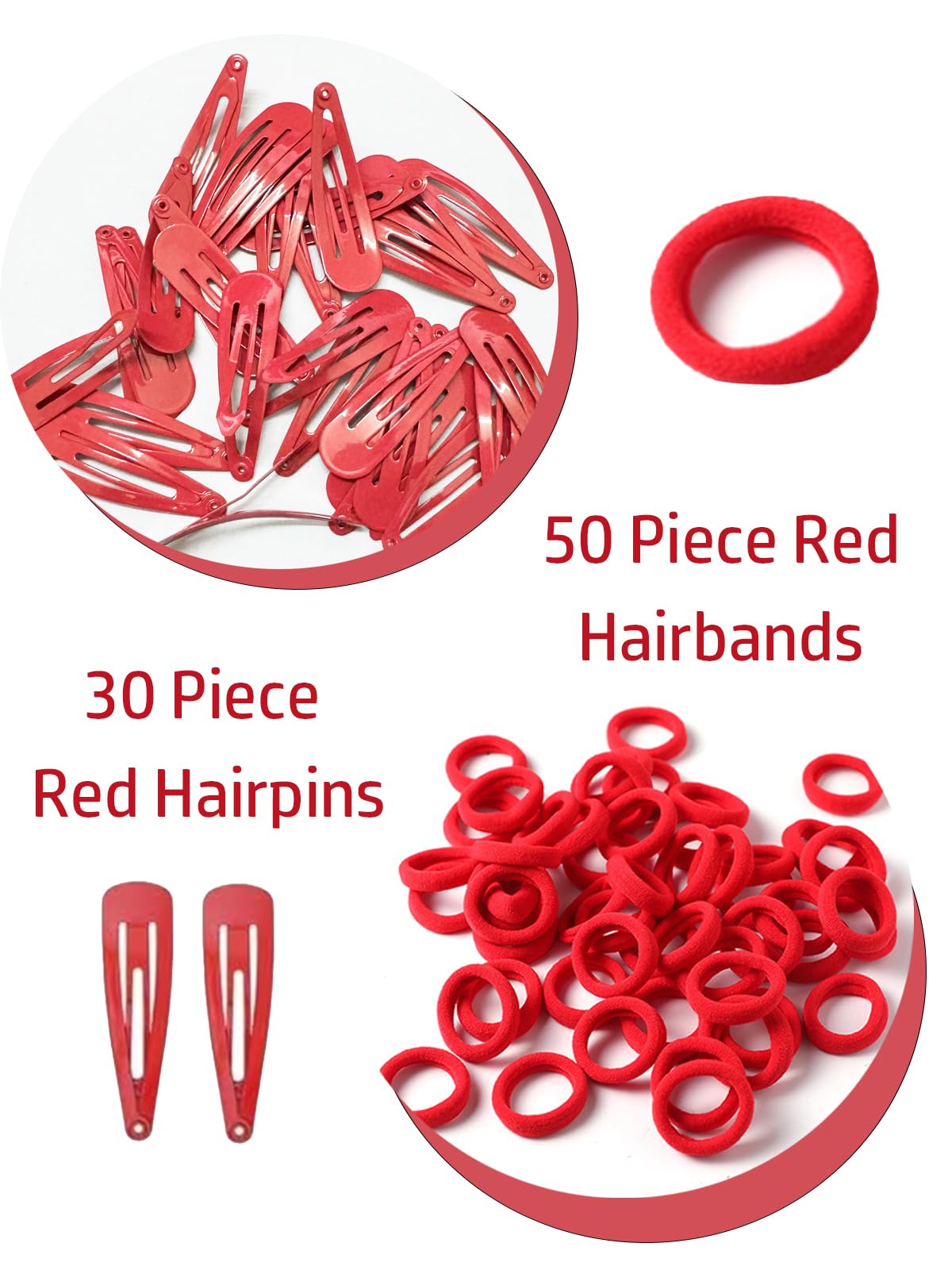 50-Piece Red Hair Band and 30-Piece Red Hair Clips Set, Wsimily Durable Hair Accessories for Girls Elastic Rubber Bands - Image 4