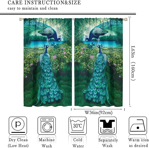 Miniatura 75 de Cortina opaca con estampado de pavo real, con estampado de animales retro, con bolsillo para cortinero y flores de peonía doradas, para dormitorio,