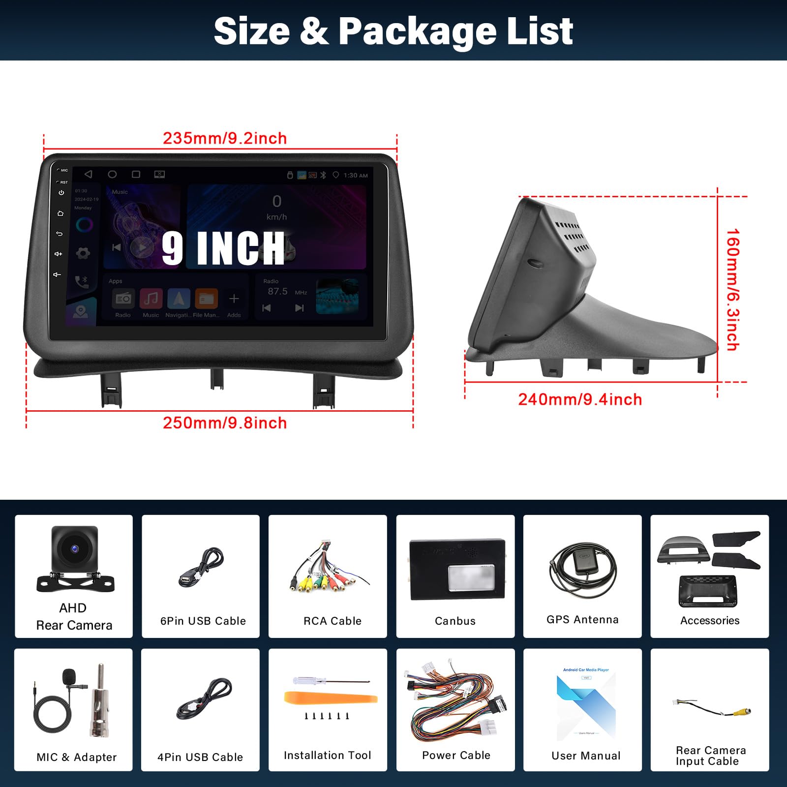 SIXTOP 4+64G Android 13 Autoradio für Renault Clio 3 2005-2014 Carplay Android Auto Autoradio Mit Bildschirm 9 Zoll mit Mirror Link Bluetooth FM RDS GPS WiFi SWC EQ+Rückfahrkamera & Mic