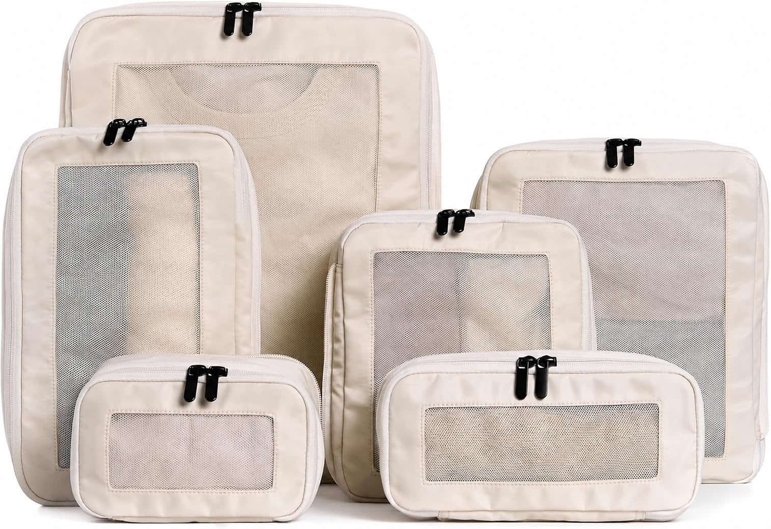Compression Packing Cubes Set Nylon Twill with Breathable Mesh Top (6 Piece Set, Beige)-image-7