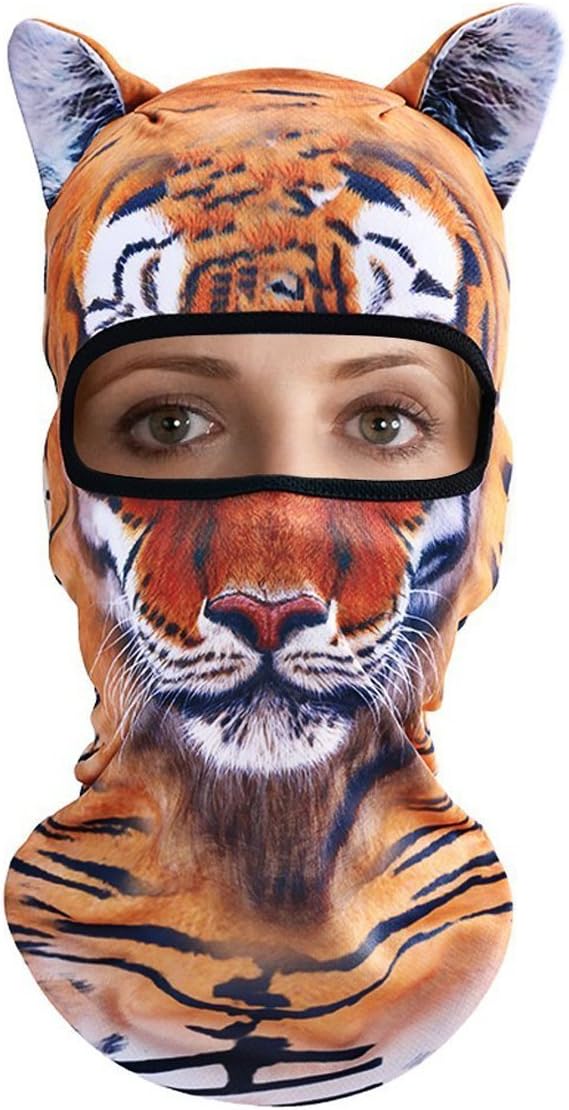 3D Animal Ears Balaclava Hood Breathable Windproof Cover Face Mask for Winter Summer Neck Warmer Outdoor Sports Motorcycle Cycling Skiing Hunting Tiger