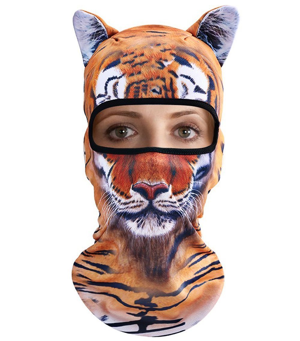3D Animal Ears Balaclava Hood Breathable Windproof Cover Face Mask for Winter Summer Neck Warmer Outdoor Sports Motorcycle Cycling Skiing Hunting Tiger