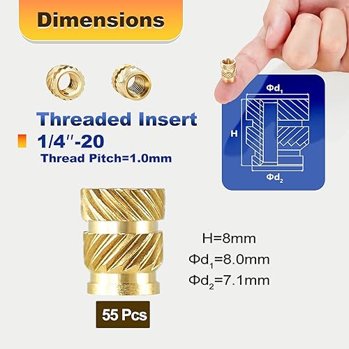 Miniatura 41 de Kadrick Kit surtido de 420 piezas de insertos roscados M3 M4 M5 para componentes de impresión 3D, tuercas moleteadas de latón métrico, inserción por