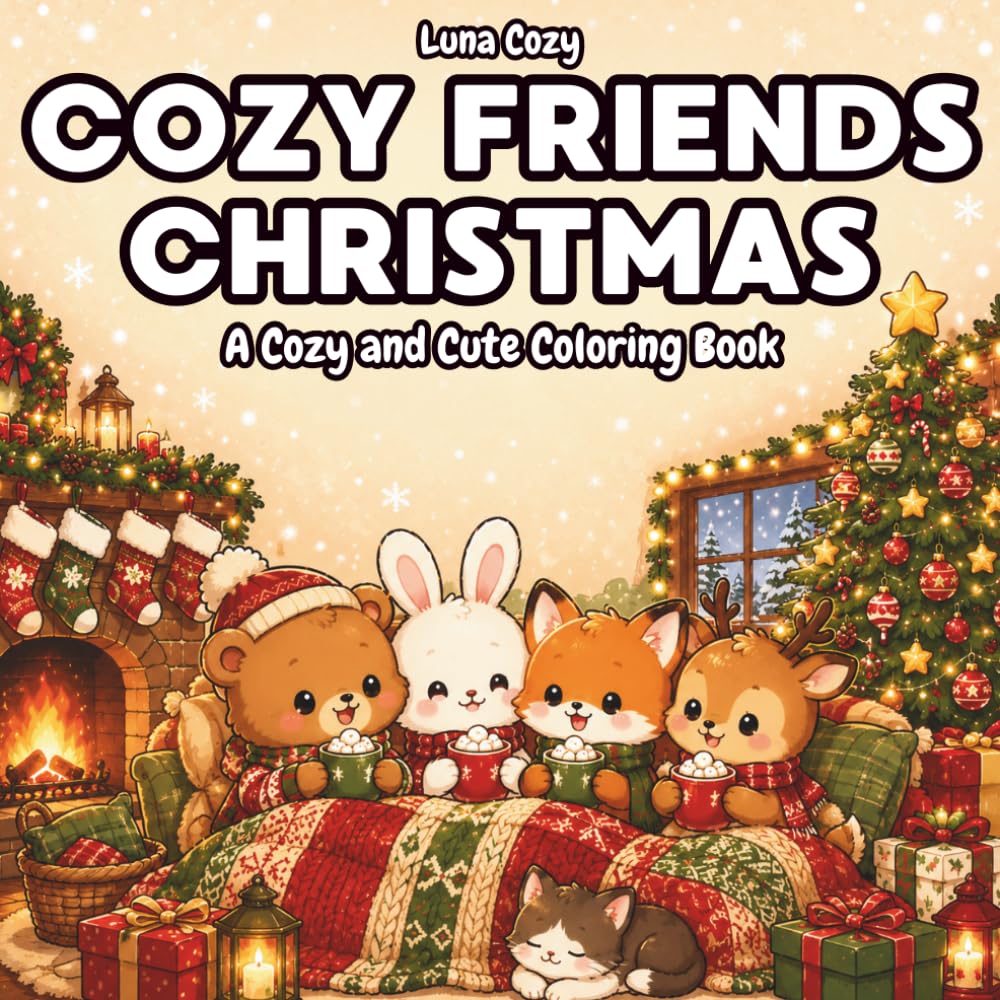 Cozy Friends Christmas Coloring Book: A Relaxing and Heartwarming Coloring Book for Adults and Teens with Cute Animal Friends Sharing Christmas Moments (Cozy Friends Coloring Series)