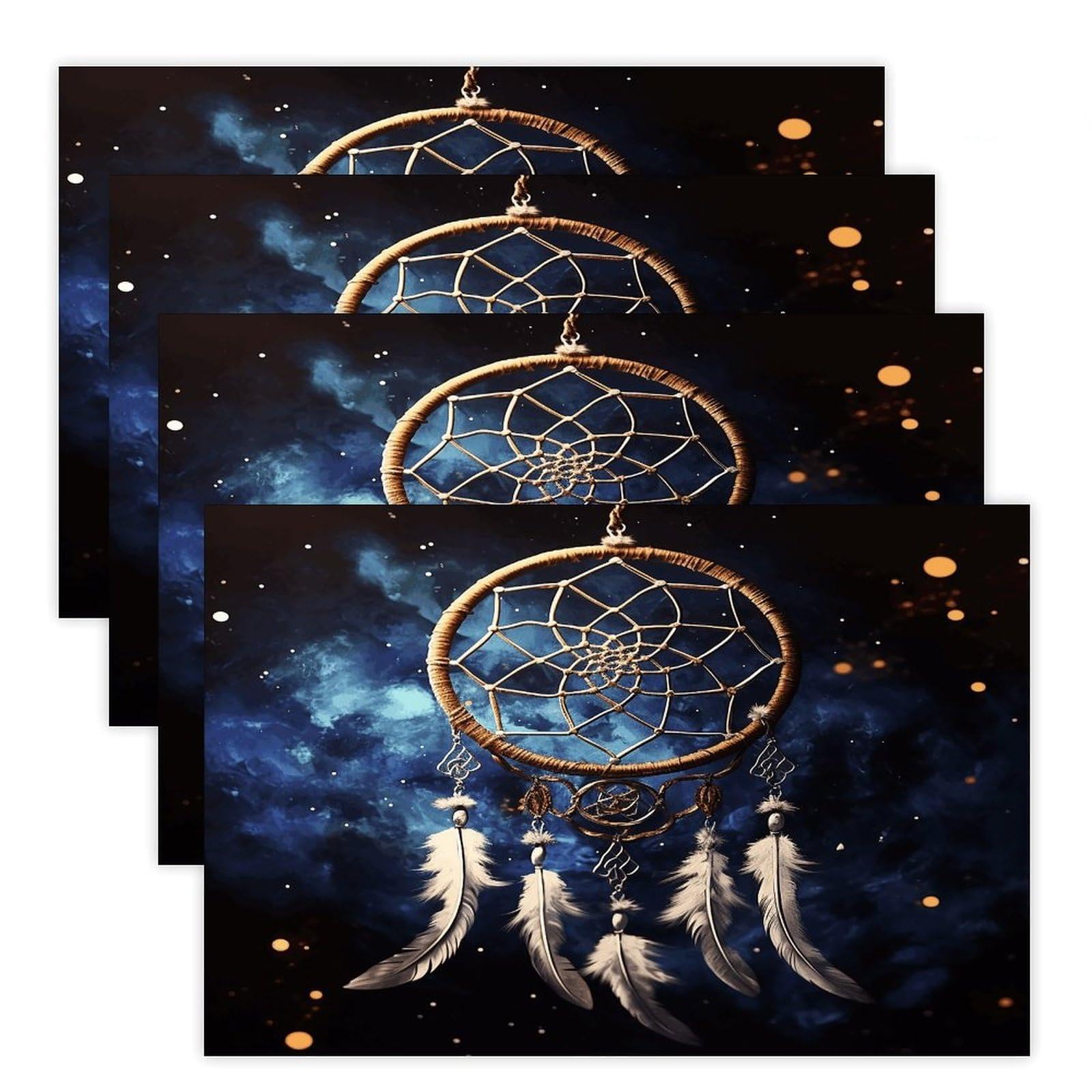 White Fantasy Dream Catcher Placemats Non-Slip Heat Resistant Table Mats Flax Washable Cloth Place Mats Easy to Clean Premium Placemat for Kitchen Dining Table Decor Party Outdoor