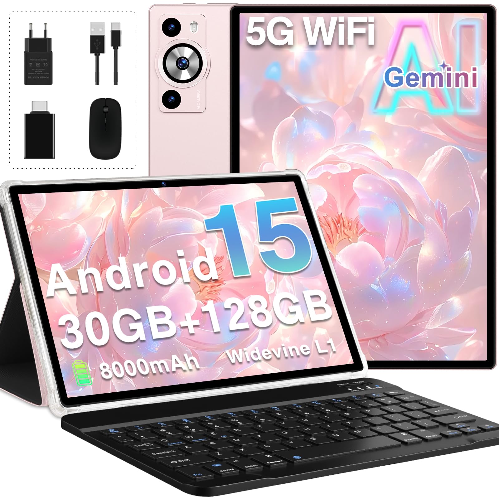 Tablette Android 15 FEZAWIO F12 - 10 Pouces, 30 Go RAM, 128 Go ROM, 5G WiFi, Widevine L1 - Avec Clavier Et Souris - 2