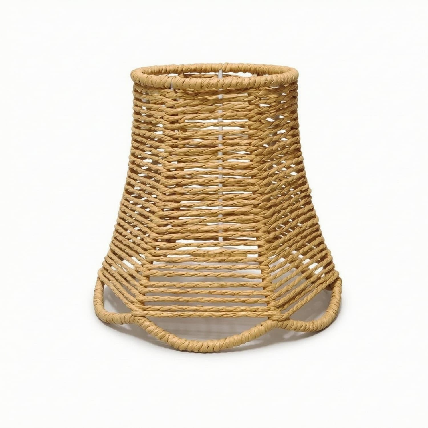 Woven Rattan Lampshade Open-Weave Wicker Lampshade Scalloped Spider-Web Lamp Shade Tapered for Living Room, Cafe, 10x16x15 Wave Weave-image-16