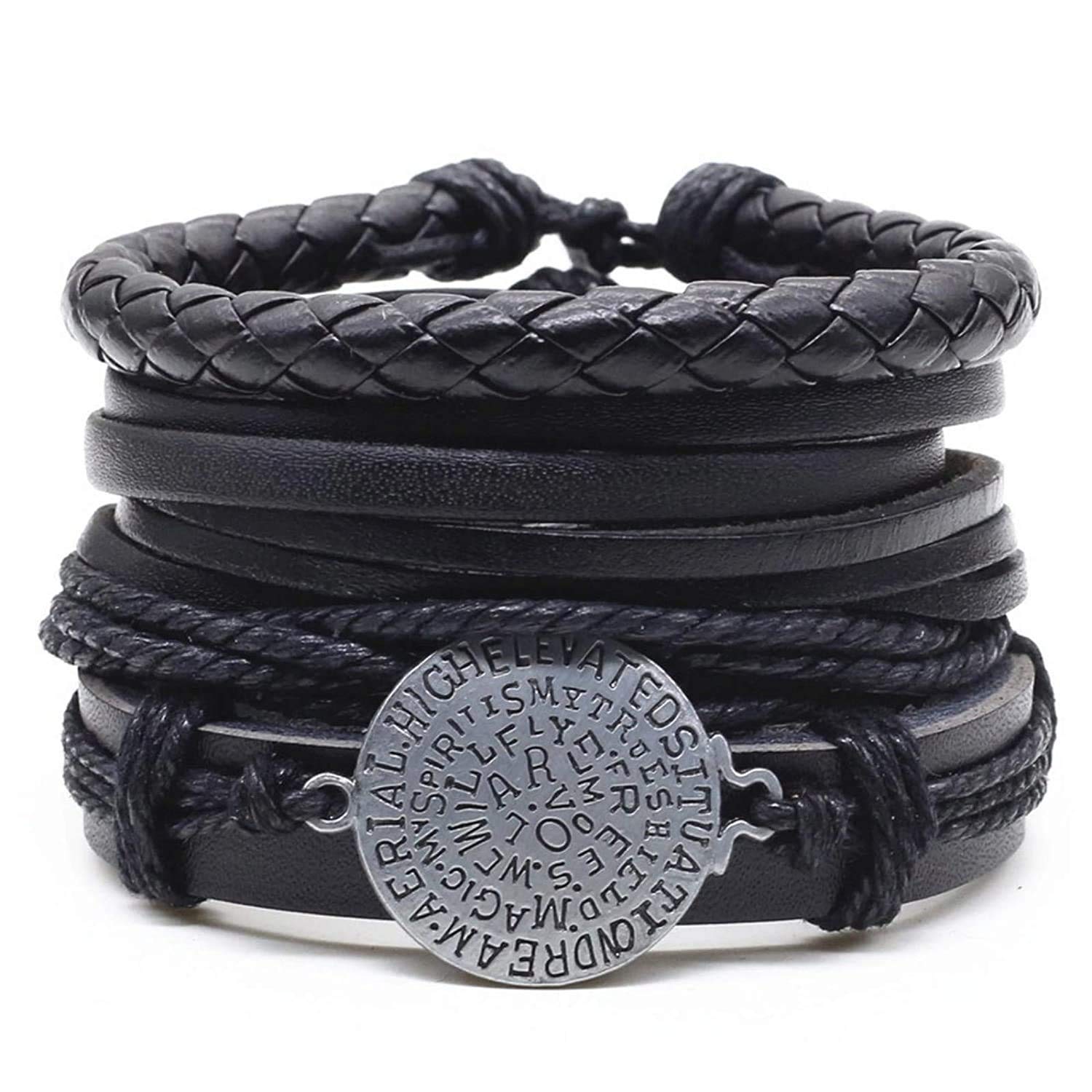 University Trendz Stylish PU Leather Coin Design Handcrafted Charm Wrist Band Multi Strand Bracelet for Men and Boys (Set of 4) (B093BRXG7D) Amazon Price History, Amazon Price Tracker