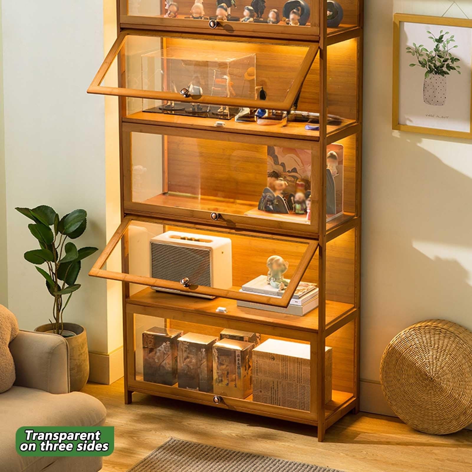 Vetrina in Acrilico, Vetrina per Oggetti da Collezione, Vetrina Multifunzionale per Curiosità Realizzato in Materiale di Bambù Naturale, Design Della Porta Ribaltabile ( Color : Dark brown , Size : 80