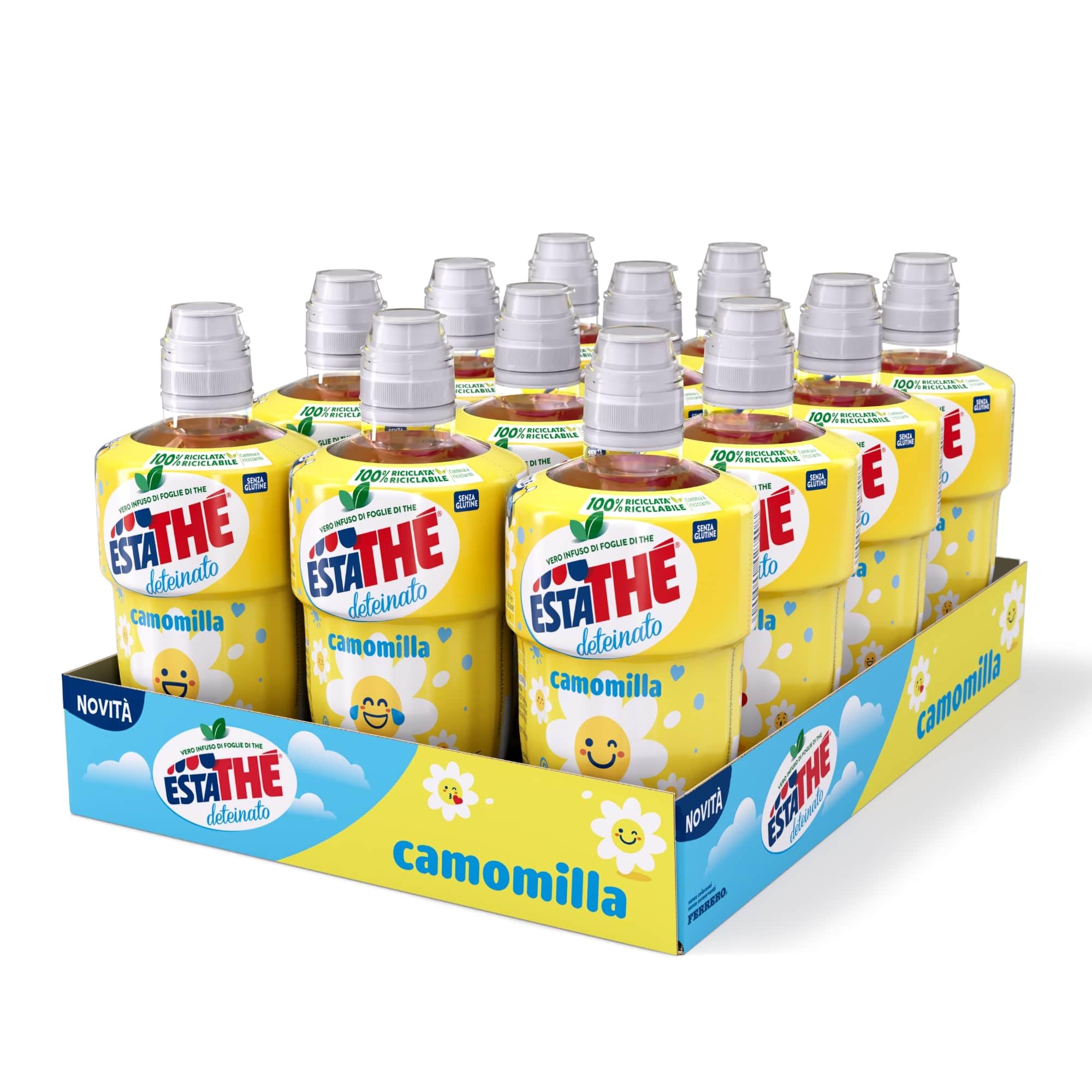 Estathe' Camomilla Deteinato Infuso di Foglie di The Nero Deteinato e Fiori di Camomilla 250ml - NOVITA 2024 [CAIYA® BOX da 12 Bottigline]